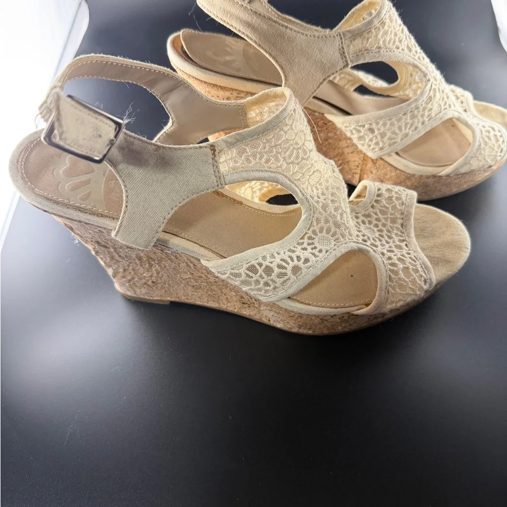 Fergalicious Cream Lace Wedge and Black Wedge shoes. Great condition.